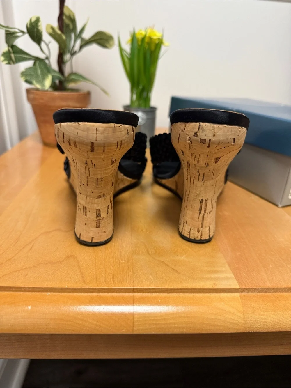 Nine West Black Braided Cork Wedge Sandals